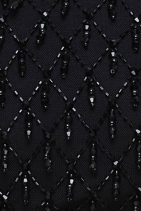 Arpan Vohra_Black Georgette Leaf Neck Pre-draped Lehenga Saree With Blouse _at_Aza_Fashions
