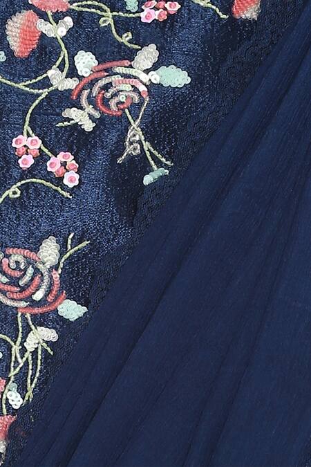 Buy_Summer By Priyanka Gupta_Blue Embroidered Saree With Blouse