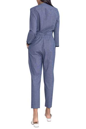 Shop Anomaly Blue Cotton Striped Jumpsuit at Aza Fashions Shop_Anomaly_Blue Cotton Striped Jumpsuit_at_Aza_Fashions