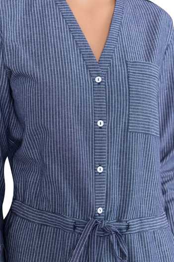 Anomaly Blue Cotton Striped Jumpsuit Online at Aza Fashions Anomaly_Blue Cotton Striped Jumpsuit_Online_at_Aza_Fashions