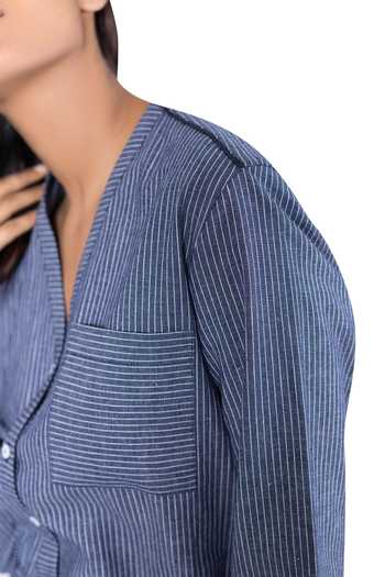 Shop Anomaly Blue Cotton Striped Jumpsuit Online at Aza Fashions Shop_Anomaly_Blue Cotton Striped Jumpsuit_Online_at_Aza_Fashions