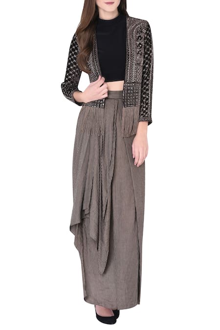 Neha & Tarun Jacket With Crop Top & Skirt 