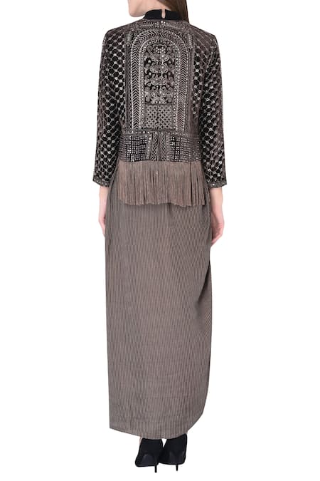 Neha & Tarun Jacket With Crop Top & Skirt 