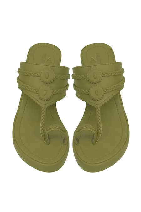 Shop Aprajita Toor Green Cut Work Braided Wedges at Aza Fashions Shop_Aprajita Toor_Green Cut Work Braided Wedges_at_Aza_Fashions