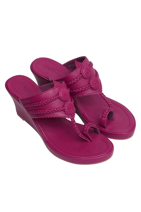 Aprajita Toor Pink Braided Slip On Kolhapuri Wedges