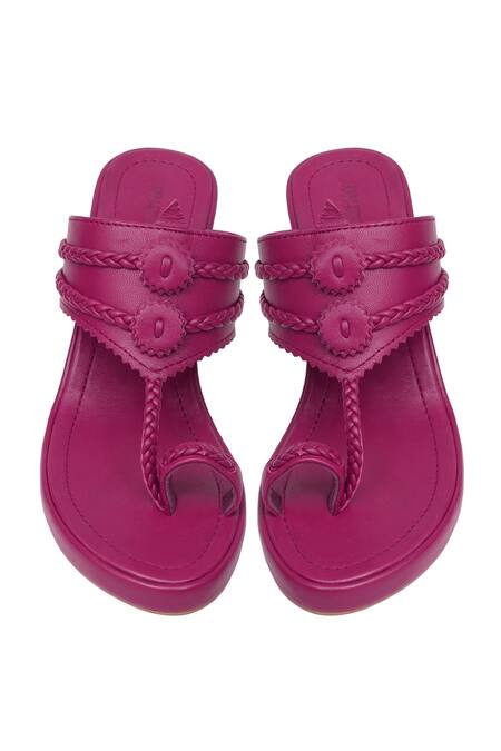 Shop Aprajita Toor Pink Braided Slip On Kolhapuri Wedges at Aza Fashions Shop_Aprajita Toor_Pink Braided Slip On Kolhapuri Wedges_at_Aza_Fashions