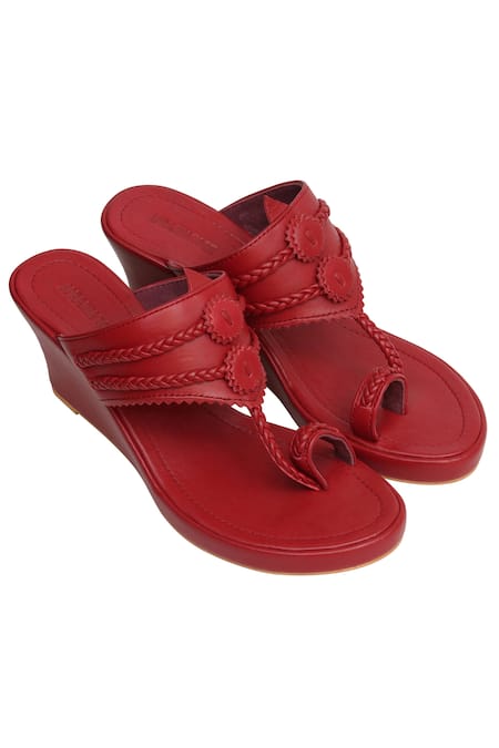 Aprajita Toor Red Braided Floral Disc Wedges 