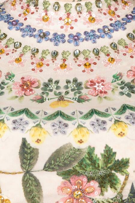 RI.Ritu Kumar Off White Printed Floral Saree With High Neck Blouse at Aza Fashions RI.Ritu Kumar_Off White Printed Floral Saree With High Neck Blouse_at_Aza_Fashions