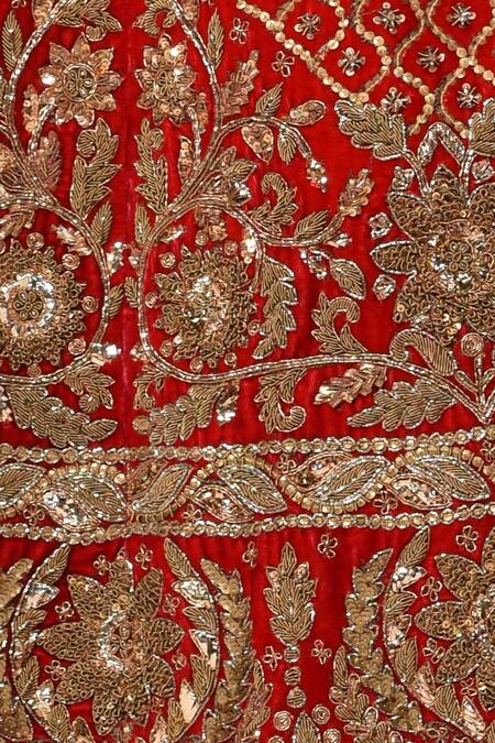 RI.Ritu Kumar_Red Sequin Embroidered Bridal Lehenga Set _at_Aza_Fashions