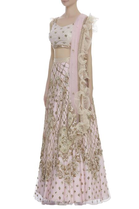 Buy_Riddhi Majithia_Pink Silk Embroidery Sequin Round Bridal Lehenga Set  _Online_at_Aza_Fashions