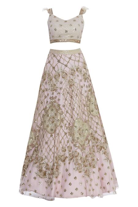 Shop_Riddhi Majithia_Pink Silk Embroidery Sequin Round Bridal Lehenga Set  _Online_at_Aza_Fashions