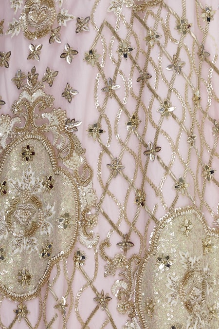 Riddhi Majithia_Pink Silk Embroidery Sequin Round Bridal Lehenga Set  _at_Aza_Fashions