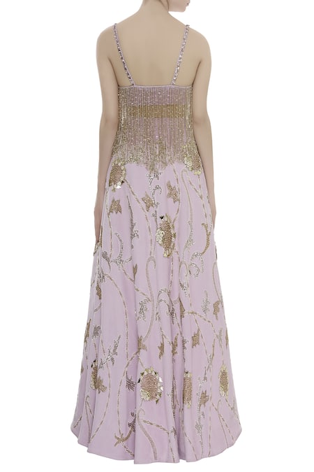 Shop_Riddhi Majithia_Purple Suede Embroidery Fringe Round Bridal Lehenga Set  _at_Aza_Fashions