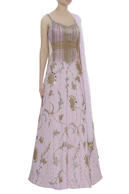 Riddhi Majithia_Purple Suede Embroidery Fringe Round Bridal Lehenga Set  _Online_at_Aza_Fashions
