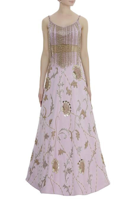 Shop_Riddhi Majithia_Purple Suede Embroidery Fringe Round Bridal Lehenga Set  _Online_at_Aza_Fashions
