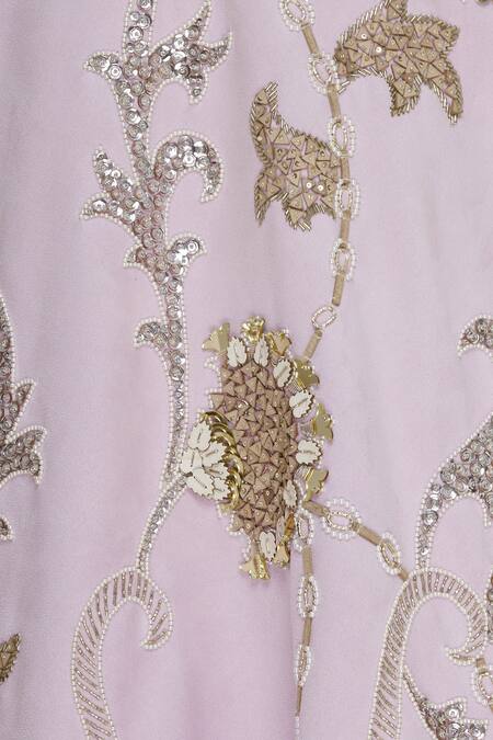 Riddhi Majithia_Purple Suede Embroidery Fringe Round Bridal Lehenga Set  _at_Aza_Fashions