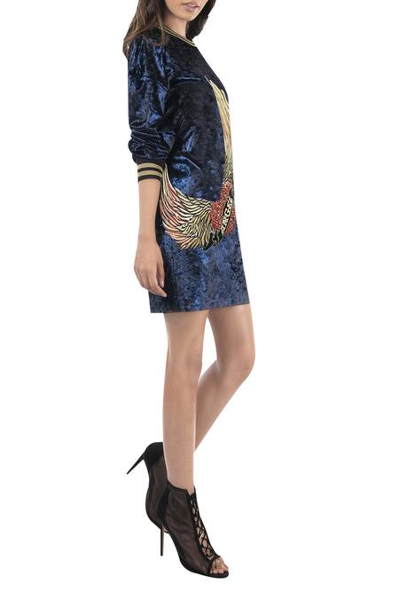 Mxs_Blue Patch Embroidered Dress_Online_at_Aza_Fashions