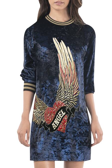 Mxs_Blue Patch Embroidered Dress_at_Aza_Fashions