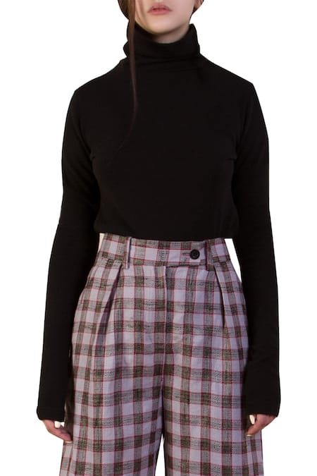 Munkee See Munkee Doo_Grey Checkered Ankle Cuff Pant_Online_at_Aza_Fashions