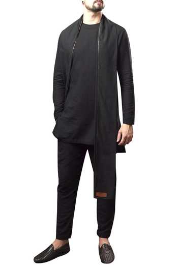 Men Black Monotone Kurta With Pant And 
