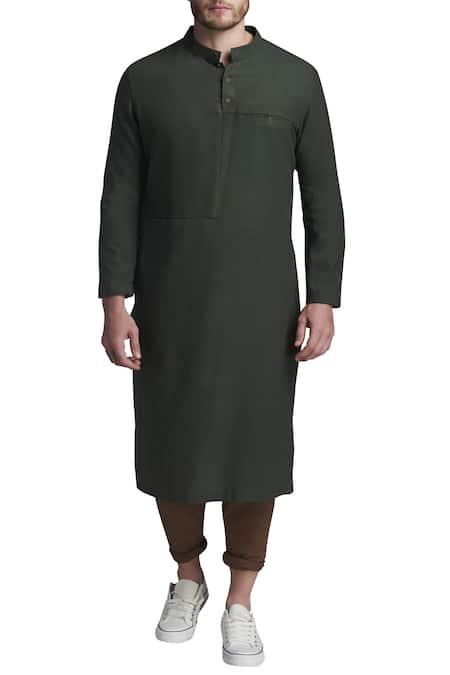 GRAM OF INK Cotton Dark Green Kurta With Pyjamas