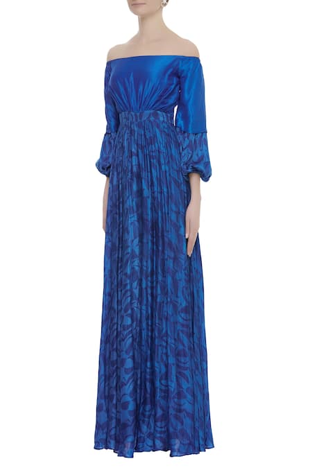 Buy_Vedika M_Blue Bardot Silk Printed Jumpsuit_Online_at_Aza_Fashions