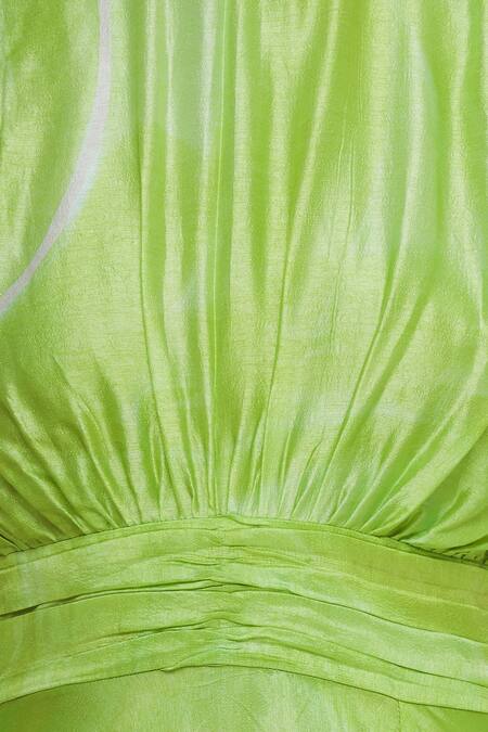 Vedika M Green Silk Asymmetric Printed Maxi Dress at Aza Fashions Vedika M_Green Silk Asymmetric Printed Maxi Dress _at_Aza_Fashions