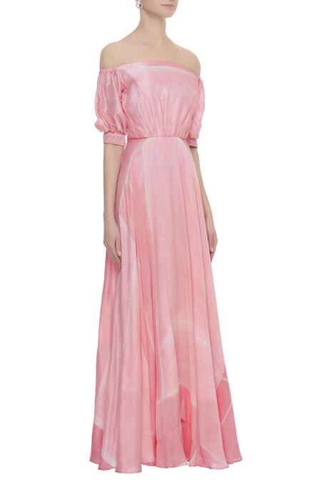 Vedika M_Pink Silk Straight Printed Maxi Dress_Online_at_Aza_Fashions