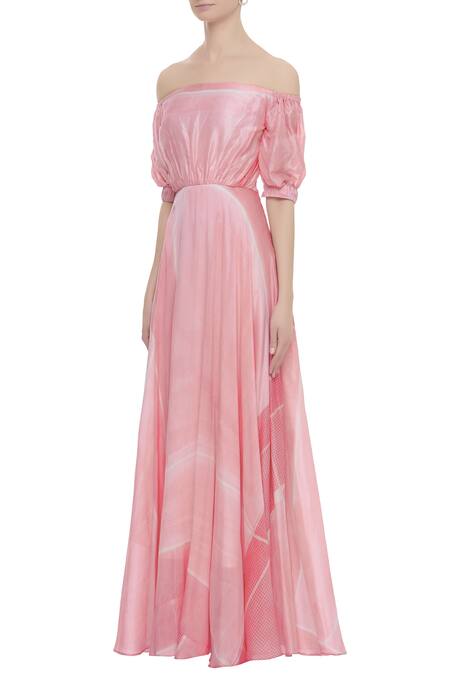 Buy_Vedika M_Pink Silk Straight Printed Maxi Dress_Online_at_Aza_Fashions