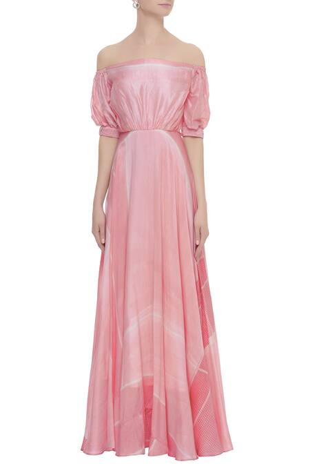 Shop_Vedika M_Pink Silk Straight Printed Maxi Dress_Online_at_Aza_Fashions