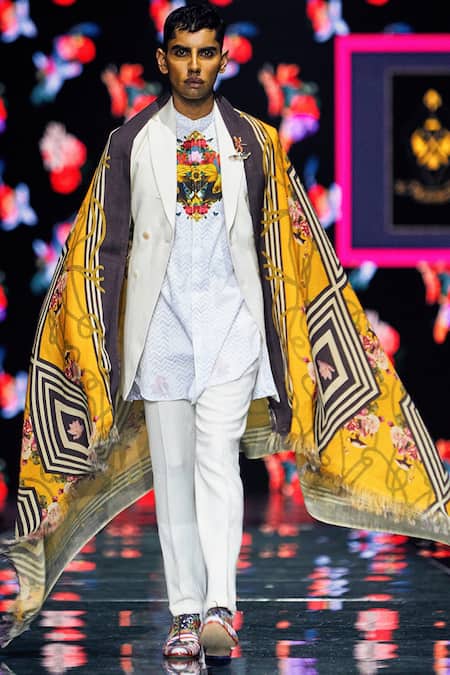 MR. Ajay Kumar Blue Cotton Zigzag And Flower Patch Printed Shirt 