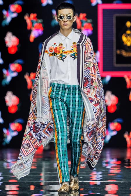 MR. Ajay Kumar White Cotton Anchor And Floral Printed Shirt