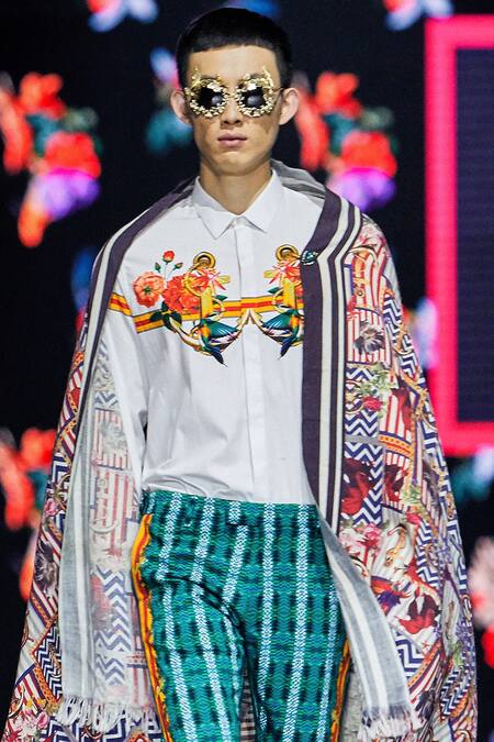 MR. Ajay Kumar_White Cotton Anchor And Floral Printed Shirt _Online_at_Aza_Fashions