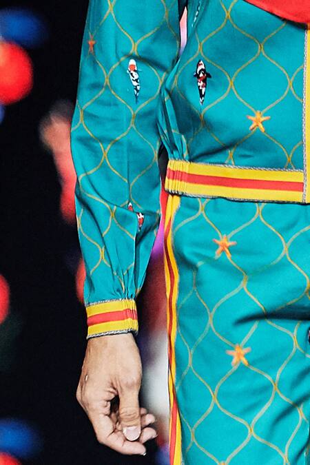 Buy MR. Ajay Kumar Blue Cotton Satin, Lycra Ocean Fish Printed Bomber Jacket Online at Aza Fashions Buy_MR. Ajay Kumar_Blue Cotton Satin, Lycra Ocean Fish Printed Bomber Jacket _Online_at_Aza_Fashions