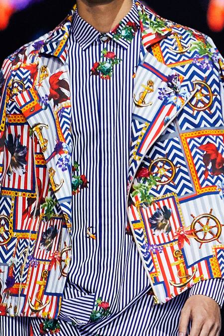 MR. Ajay Kumar_Multi Color Cotton Satin, Lycra Sailing Theme Printed Blazer Jacket _Online_at_Aza_Fashions