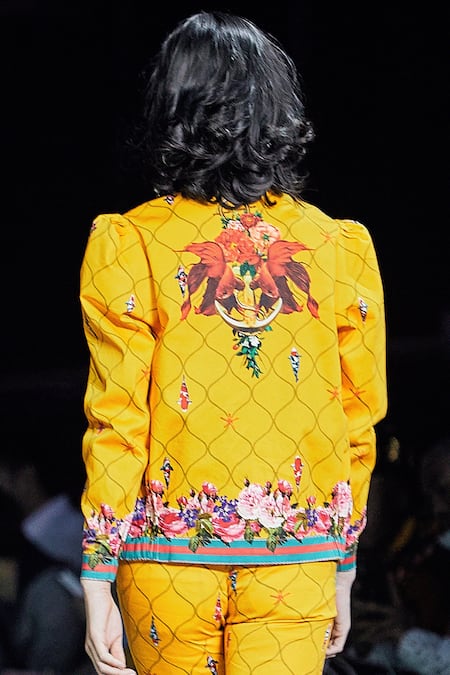 Shop MR. Ajay Kumar Yellow Printed Front Zipper Floral Jacket at Aza Fashions Shop_MR. Ajay Kumar_Yellow Printed Front Zipper Floral Jacket _at_Aza_Fashions
