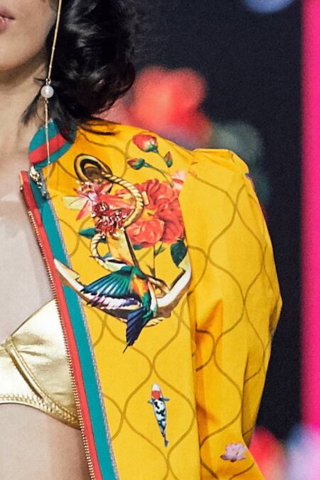 Buy MR. Ajay Kumar Yellow Printed Front Zipper Floral Jacket Online at Aza Fashions Buy_MR. Ajay Kumar_Yellow Printed Front Zipper Floral Jacket _Online_at_Aza_Fashions