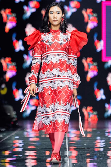MR. Ajay Kumar Red Printed Midi Dress