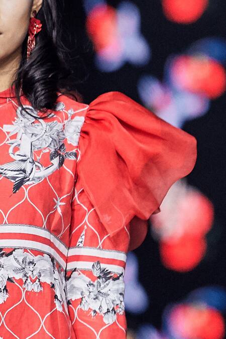 MR. Ajay Kumar Red Printed Midi Dress Online at Aza Fashions MR. Ajay Kumar_Red Printed Midi Dress _Online_at_Aza_Fashions