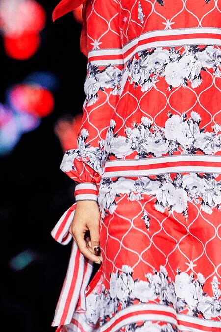 Buy MR. Ajay Kumar Red Printed Midi Dress Online at Aza Fashions Buy_MR. Ajay Kumar_Red Printed Midi Dress _Online_at_Aza_Fashions