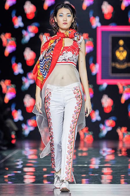 MR. Ajay Kumar White Square Neck Linen Silk Top