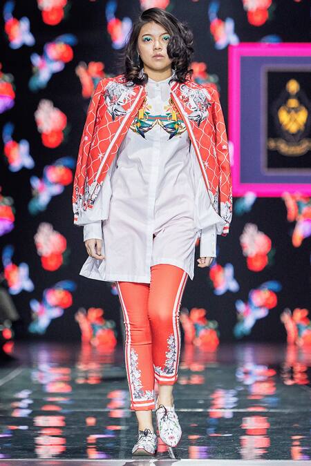 Shop MR. Ajay Kumar White Mandarin Collar Printed Shirt at Aza Fashions Shop_MR. Ajay Kumar_White Mandarin Collar Printed Shirt _at_Aza_Fashions