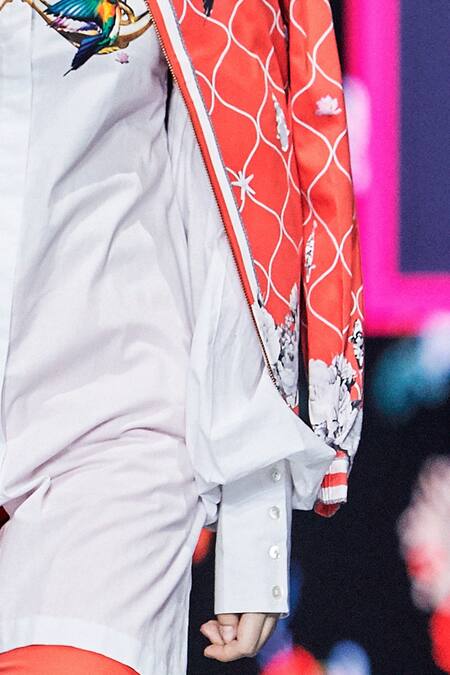 Shop MR. Ajay Kumar White Mandarin Collar Printed Shirt Online at Aza Fashions Shop_MR. Ajay Kumar_White Mandarin Collar Printed Shirt _Online_at_Aza_Fashions