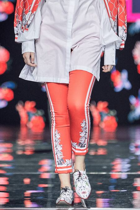 Shop MR. Ajay Kumar Red Embroidered Floral Printed Pants at Aza Fashions Shop_MR. Ajay Kumar_Red Embroidered Floral Printed Pants _at_Aza_Fashions