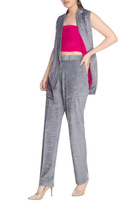 Shop Masala Chai Grey Lapel Collar Sleeveless Jacket at Aza Fashions Shop_Masala Chai_Grey Lapel Collar Sleeveless Jacket_at_Aza_Fashions