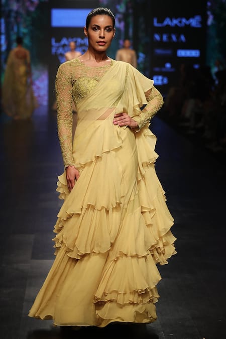 Anushree Reddy Yellow Ruffle Saree With Blouse