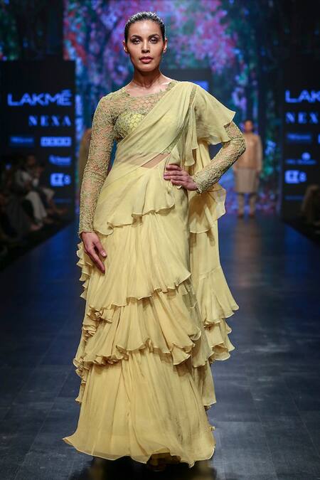 Anushree Reddy Yellow Ruffle Saree With Blouse Online at Aza Fashions Anushree Reddy_Yellow Ruffle Saree With Blouse_Online_at_Aza_Fashions