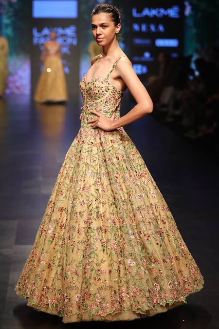 Anushree Reddy_Yellow Embroidered Anarkali Gown_Online_at_Aza_Fashions