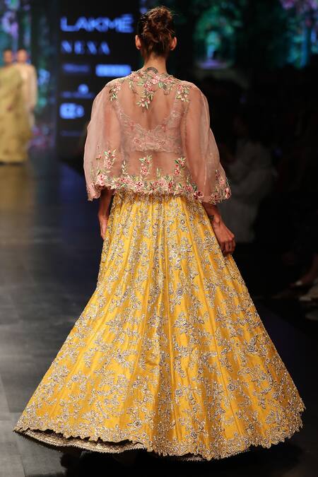 Shop_Anushree Reddy_Yellow Embroidered Cape And Lehenga Set_at_Aza_Fashions