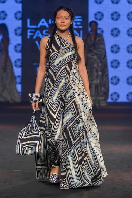 PUNIT BALANA Multi Color Asymmetric Printed One Shoulder Gown 